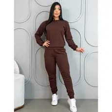 Conjunto Moletom Feminino Blusa Manga Longa Calça Jogger Flanelado Veludo Roupa de Frio Confortável