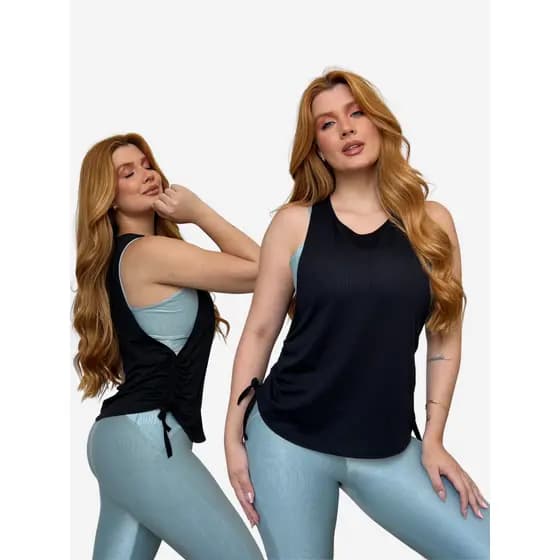 Blusas Dry Fit Feminina Fitness Decote Lateral Tapa Bumbum Top Regata Treino Esporte