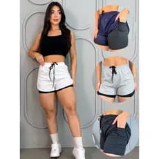 Shorts Duplo Com Bolso Interno Moda Fitness Bermuda Compressão Corrida Cintura Alta
