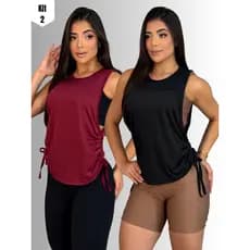 Kit 2 Blusas Dry Fit Feminina Fitness Decote Lateral Tapa Bumbum Top Regata Treino Academia