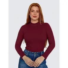 Blusa Segunda Pele Manga Longa Gola Alta Canelada Cacharrel Básica Lisa Inverno Frio