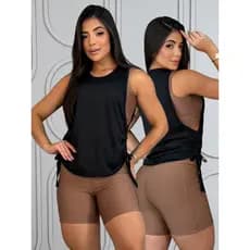 Regata Cavada Fitness Básica Lisa Feminina Camiseta Treino Academia Blusa Dry Fit Tule Transparente