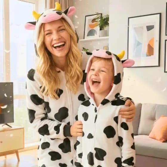 Pijama macacão Unicórnio dinossauro vaquinha tubarão Infantil Adulto Macacão Cosplay