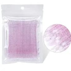 Kit 100 Aplicador Microbrush Rosa Shock Glittes Fino Micro Brush Extensão Cílios mais Gliter Glitter