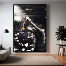 Quadro Decorativo Messi Levantando Camisa Campeão Futebol Para Sala Quarto Cozinha Escritório