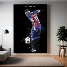 Quadro Decorativo Neymar Arte Bola Embaixadinha Fundo Preto Decoração Para Sala Quarto Cozinha