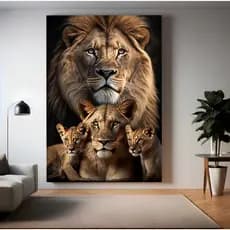 Quadro Decorativo Leão Familia E Filhotes Lindo Alta Resolução Sala Quarto Cozinha Escritório
