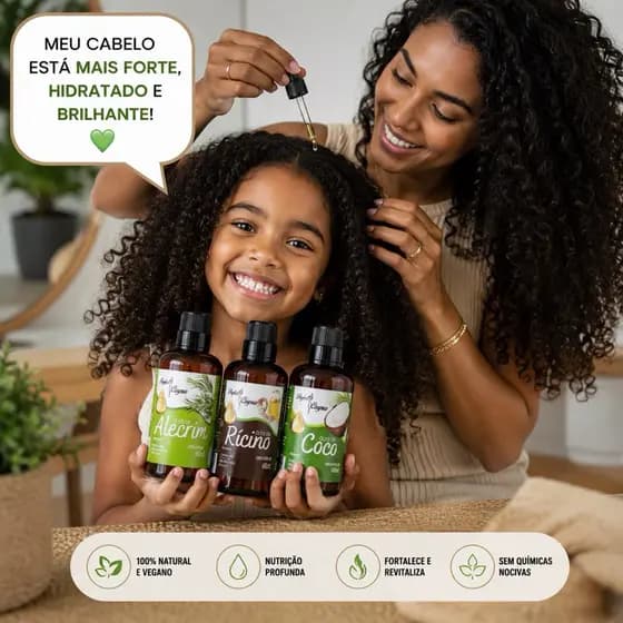 KIT 3 óleos 100% puro Terapia Capilar Cronograma Óleo de Coco + Rícino +Alecrim 60ml Cabelo Nutrição