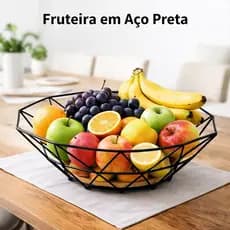 Fruteira Organizador Frutas Vegetais em Aço e Madeira Ecológica Design Moderno Preto