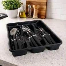 Kit Talheres 17 Peças com Porta Talher Organizador Faqueiro Cozinha Preto