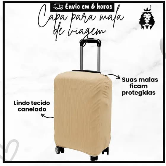 Capa de Mala De Viagem Luxo Bege 10kg a 23kg Tecido Premium Envio Imediato