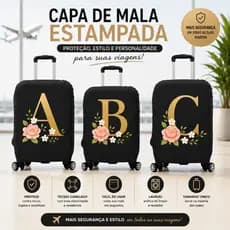 Capa Protetora de Mala de Viagem Personalizada Inicial Canelado Preto Premium Promoção