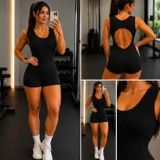 Macaquinho Fitness Feminino Canelado Costas Aberta Modelador Academia Premium elástico P ao GG
