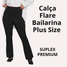 Calça Plus Size Bailarina Flare Cintura Alta GG ao G3 Preta