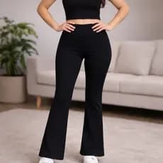 Calça Boca de Sino Bailarina Flare Modela Bumbum Cintura Alta P ao GG Suplex Preta ou Cinza