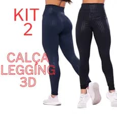 Kit c 2 Calça Legging 3D Academia Cintura Alta Modela Bumbum