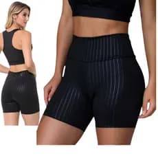 Short Legging Feminino Meia Coxa Cós Alto Suplex Cirrê 3D Academia
