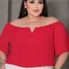 Blusa Feminina Ciganinha Plus Size Manga Curta Decote V Tendência Verão Tecido Duna