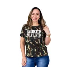 Camiseta Femina Blusa Tshirt Camuflada Exercito de Cristo