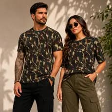 Camiseta Camuflada Exército Casual Streetwear Manga Curta Unissex
