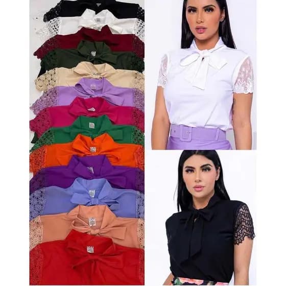 Blusa Manga Curta Feminina Evangélica Renda Crepe 09 codigo 114