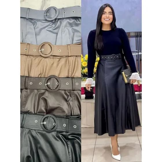 Saia Longuete  Cirrê com Cinto Moda Evangélica 155