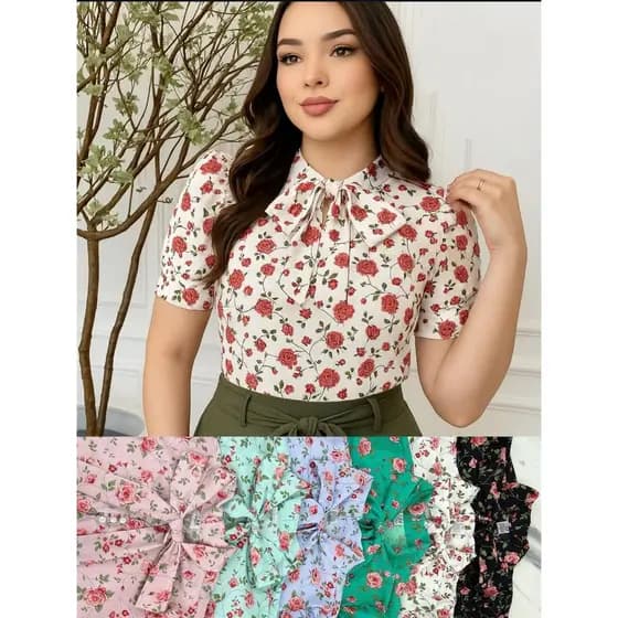 Blusa Feminina Manga Bufante Floral Cód.011 Moda Evangélica
