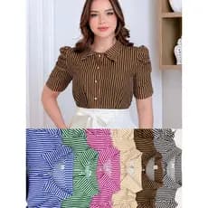BLUSA SOCIAL LISTRADA GOLA COLARINHO MODA FEMININA