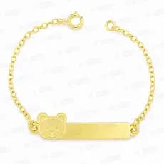 Pulseira Infantil Chapinha Folheada Nome Gravado Bebe Gato