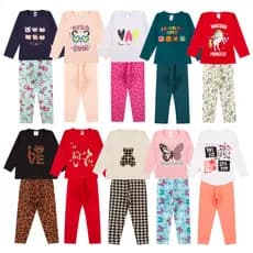 Kit Sortido 6 Peças de Roupas Feminino Infantil Inverno e meia estação – 3 camisas manga longa + 3 calças legging