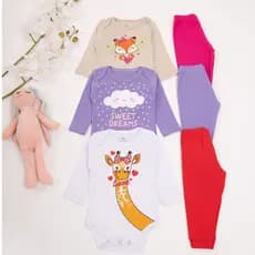 Kit Body Bebe Menina 8 Peças 4 body Manga Longa + 4 Calças/Mijão