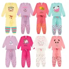 Kit Sortido 3 Pijama Infantil Menina - 3 Camisas manga longa + 3 Calças- 3 Pijamas de Roupa Infantil Menina Inverno Bebe