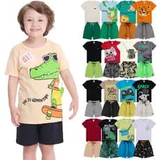 Kit Sortido 8 Peças de Roupa Infantil Menino - Tamanhos 1 ao 10 - 4 Camiseta + 4 Bermuda - Menino Verão Masculino Bebe