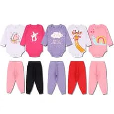 Kit Body Bebe Menina 8 Peças 4 body Manga Longa + 4 Calças/Mijão