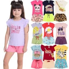 Kit Sortido 8 Peças de Roupas Infantil Menina - 4 Camisetas + 4 Bermudas - 4 Conjuntos de Roupa Infantil Verão Feminino