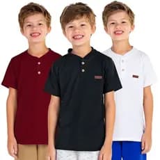 Kit 3 Camiseta Infantil Menino Estilo Gola Padre Henley Casual Masculino Premium