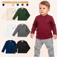 Kit 2 Camiseta Manga Longa Sortidas Social Bebê Menino  Gola Padre Henley Casual Camisa Bebê Estiloso Masculino Premium