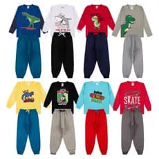 Kit Sortido 6 Peças de Roupas Masculino Infantil Inverno Meia Estação – 3 camisas manga longa + 3 calças de Moletom