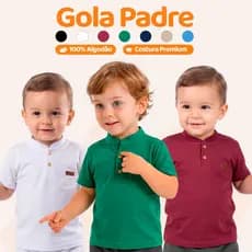 Camiseta Social Bebê Menino Estilo Gola Padre Henley Casual Camisa Bebê Estiloso Masculino Premium Roupa de Bebê L15