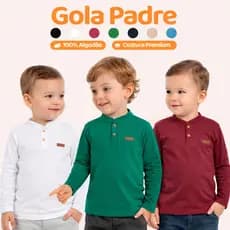 Camiseta Manga Longa Social Bebê Menino Gola Padre Henley Casual Camisa Bebê Estiloso Masculino Premium Roupa Bebê L14