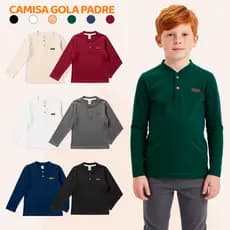 Kit 2 Camiseta Manga Longa Sortidas Social Infantil Menino  Gola Padre Henley Casual Camisa Bebê Masculino Premium