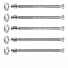 kit com 5 Engate  Flexível 60cm Aço Inox Trançado Água Quente e Fria Macho e Fêmea para torneiras