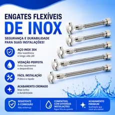 Kit 6 peças Engate Mangueira Flexível 60cm Aço Inox Trançado Água Quente e Fria Macho e Fêmea