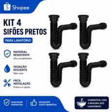 Kit 4 Sifão Sanfonado Preto Kit Com 4 Sifão Preto Sifão Flexível Preto
