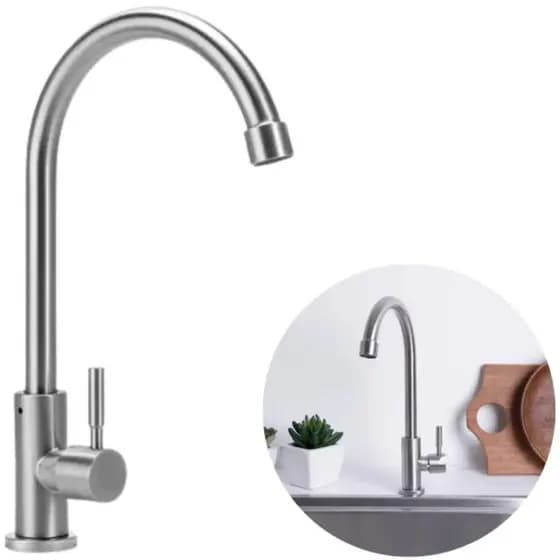 Torneira Para Cozinha Em Aço Inox 304 Escovado Aporé Pingoo - Prata