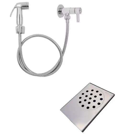 Ducha Higiênica Abs Cromada + Ralo seco Ducha Higiênica Para Banheiro Com Ralo De Box