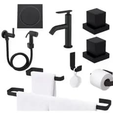 Kit Acessórios de Banheiro Preto +Torneira Bica alta+ Ducha Higienica+ 02 Acabamento Metal Deca+ Ralo Click 10x10