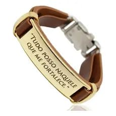 Pulseira Couro Ajustável Masculina Marrom Luxo Tudo Posso