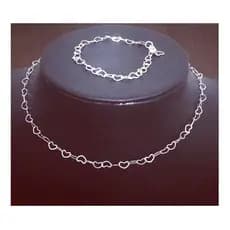 Kit Corrente Pulseira Coração Prata 925 Legítima - Colar  45 cm Para Presente