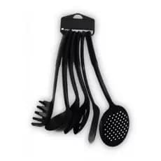 Kit Conjunto Utensílios Cozinha 6 Peças Preto Até 190 Graus Pegadores Colher